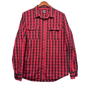 Nike SB Shirt Mens Large Red Check Long Sleeve Button Up Double Pockets